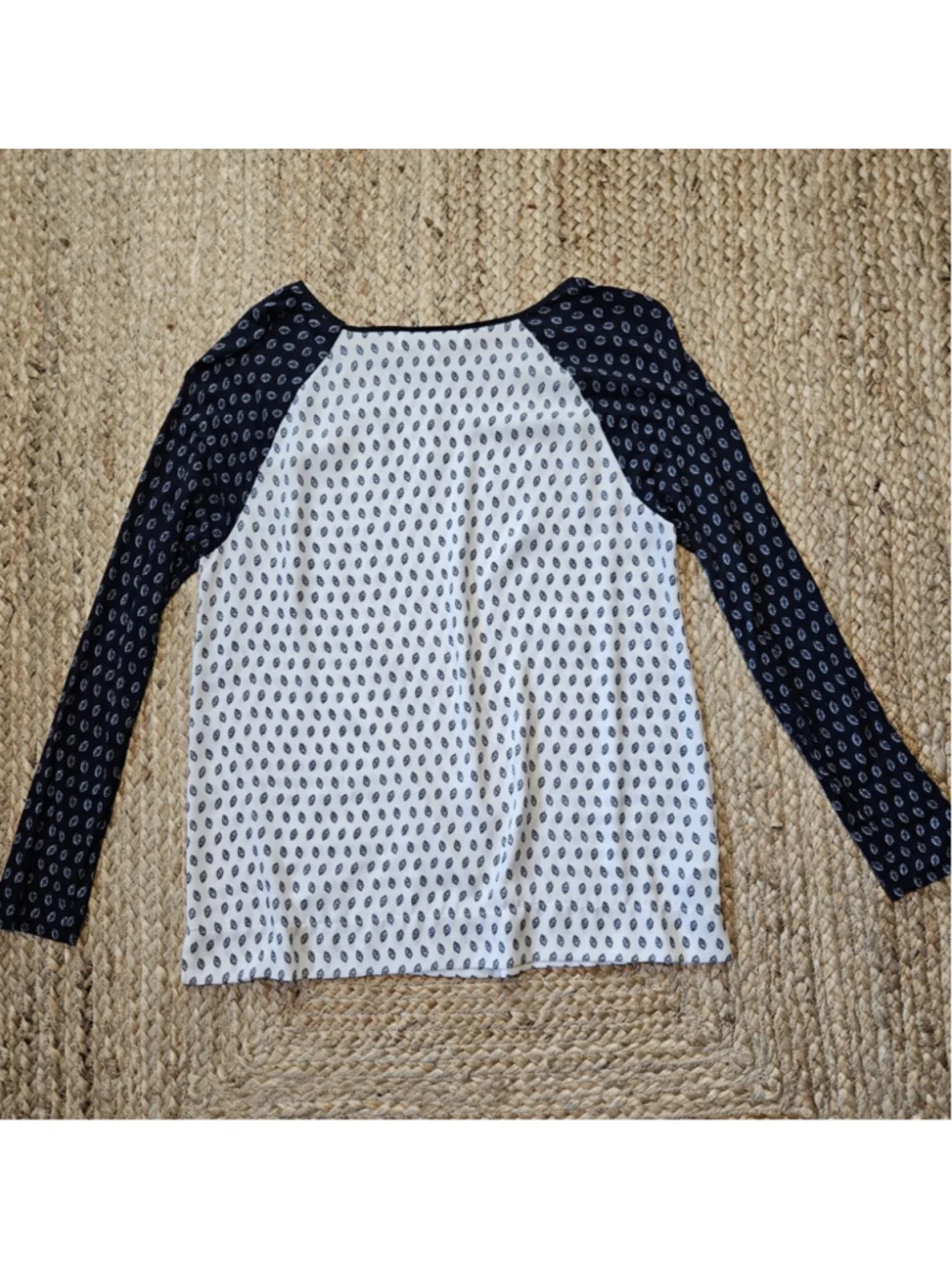 LOFT Mixed Media Long Sleeve Printed Fall Shirt Top S